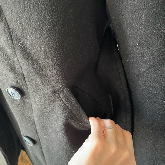 Women's black coat with button front and belt - Picture 6 of 9